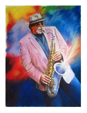 This small image of the large Joe Lovano pastel painting links to the main page that contains details about and a link to buy a giclée of this painting.